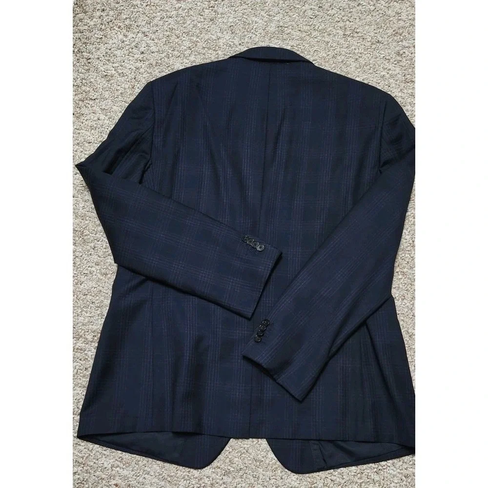 Banana Republic Slim Fit Navy Glen Plaid Marzotto Super 100s Wool Blazer 46 Long
